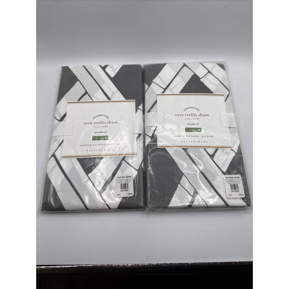 Pottery‎ Barn Standard Pillow Shams Gray Cera Bamboo Trellis Set 2 Tiki Coastal